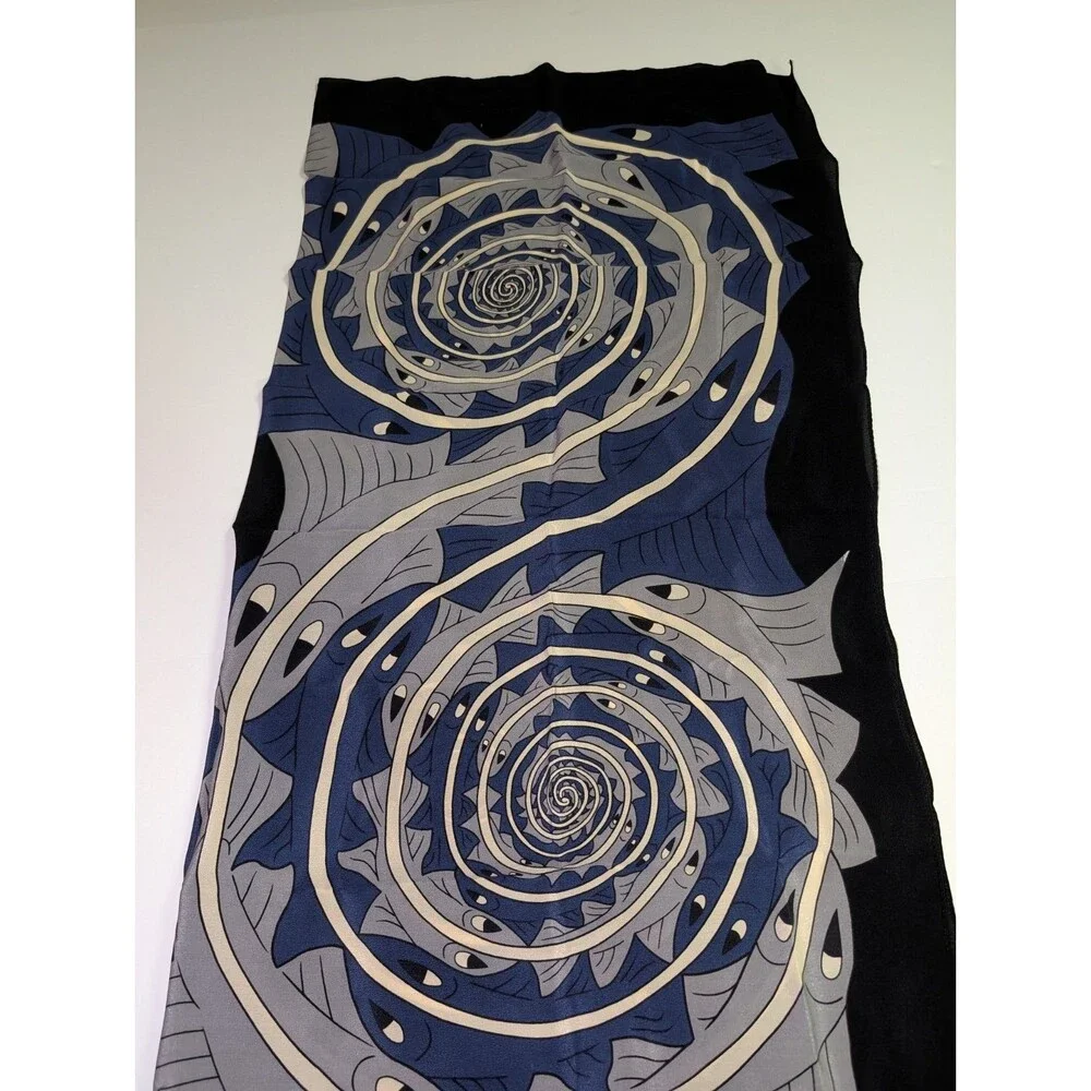 Vintage Art Of M. C.‎ Escher 100% Silk Large Scarf Fish Water Blue Baarn